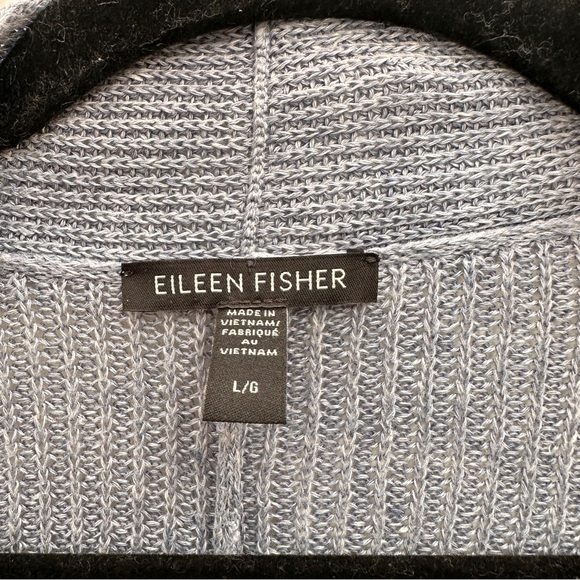 Eileen Fisher Large Blue Organic Linen Ribbed Knit Open Front Cardigan - Picture 3 of 4